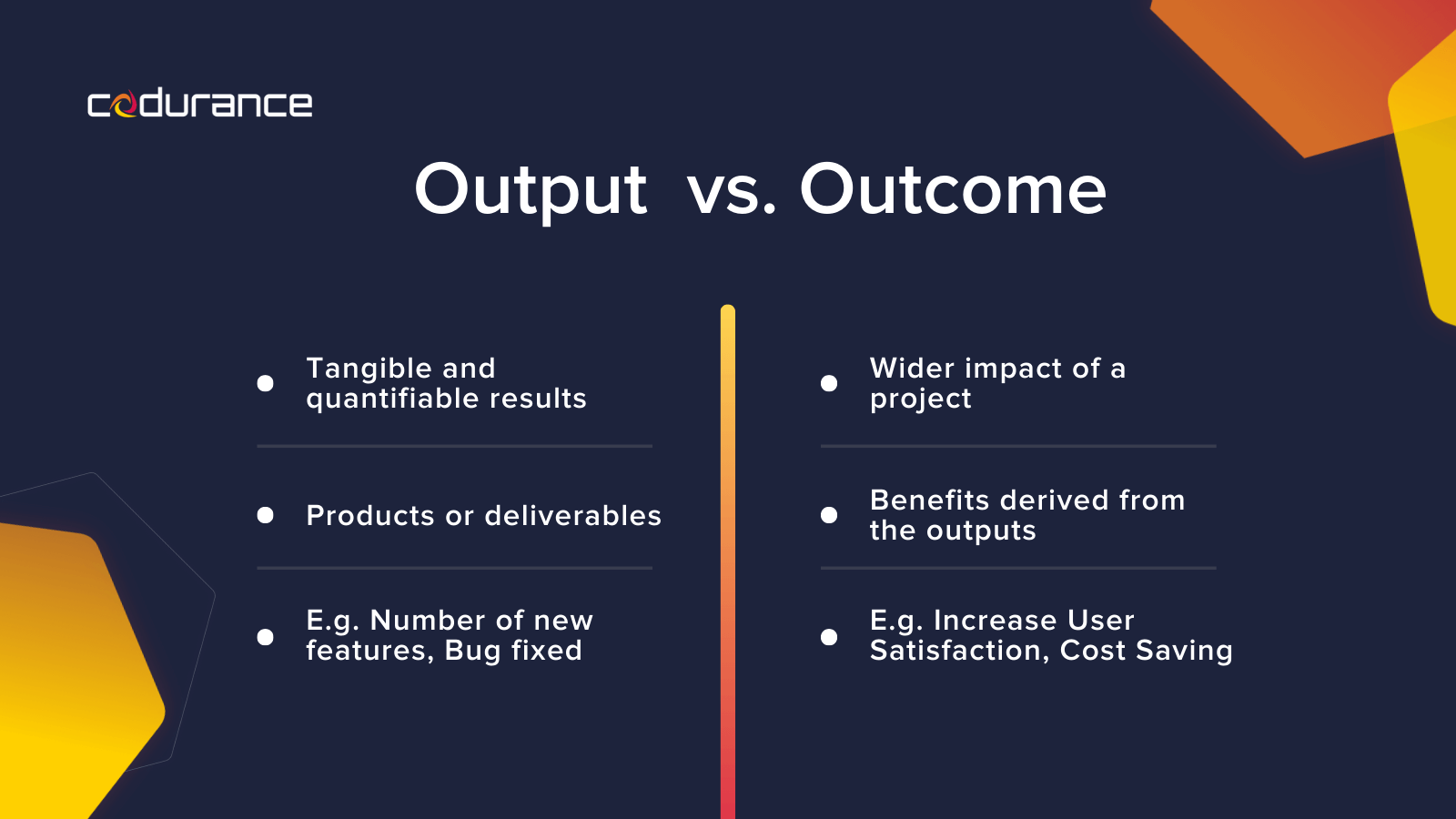 Differences between output and outcome un software delivery